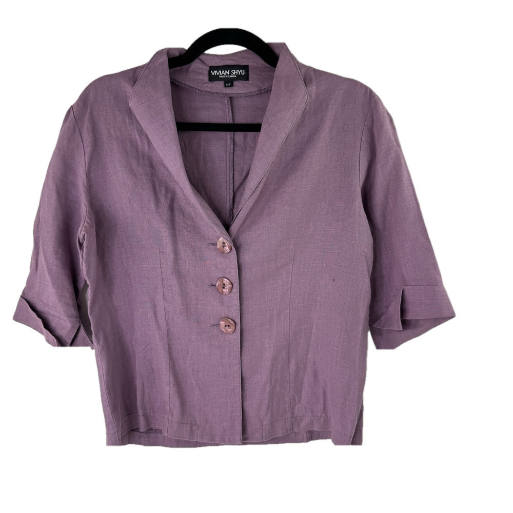 Vivian Shyu Dusty Rose Short Sleeve Linen Three Button Lightweight Blazer